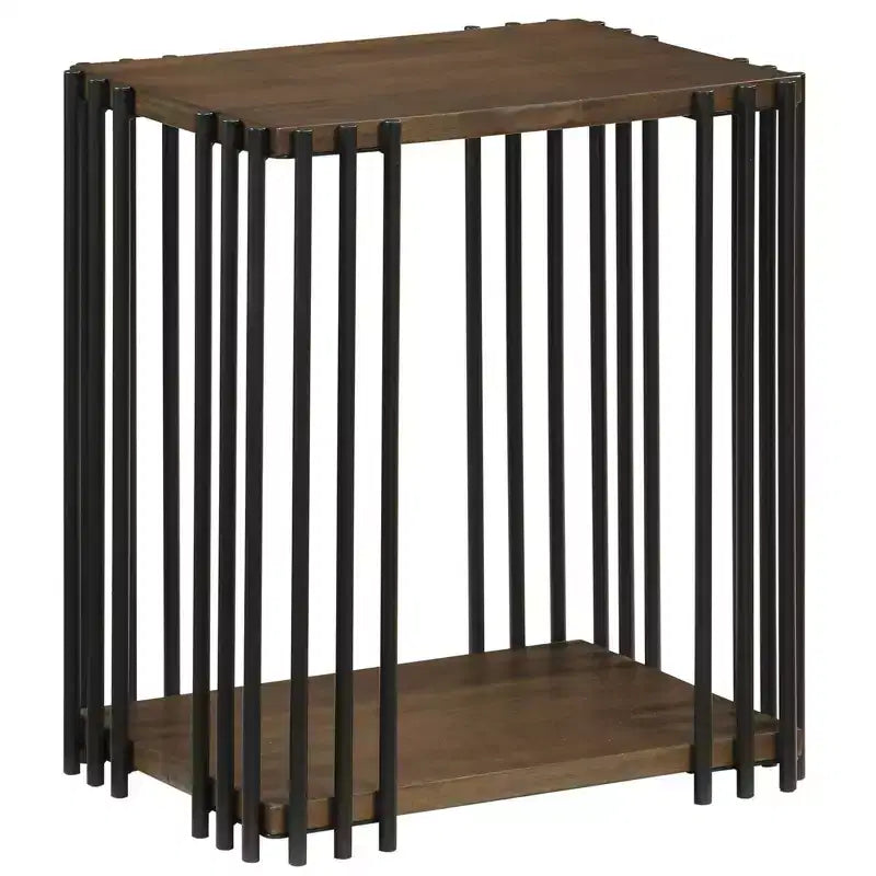 two-tier side table with metal frame, suitable for the living room.