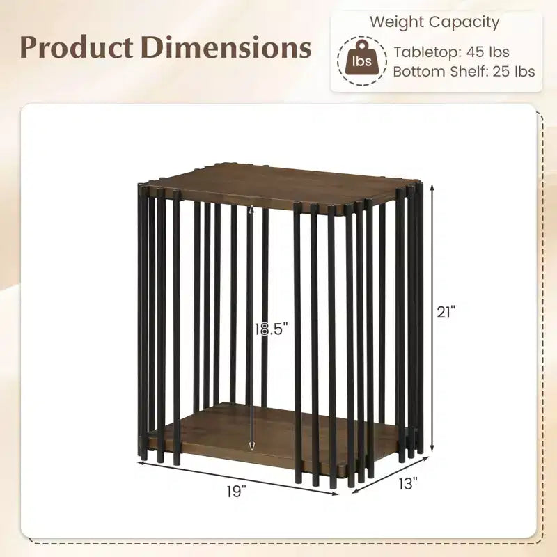 two-tier side table with metal frame, suitable for the living room.
