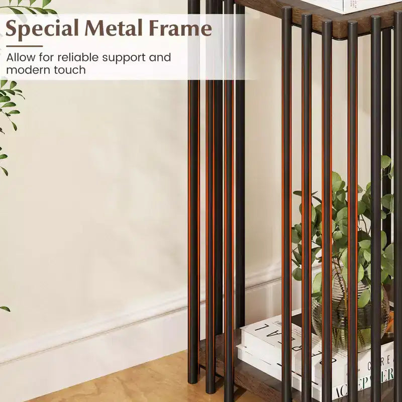 two-tier side table with metal frame, suitable for the living room.