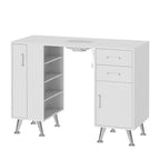 White Nail Salon Table with Glass Top, Particle Collector, Wrist Rest and Storage