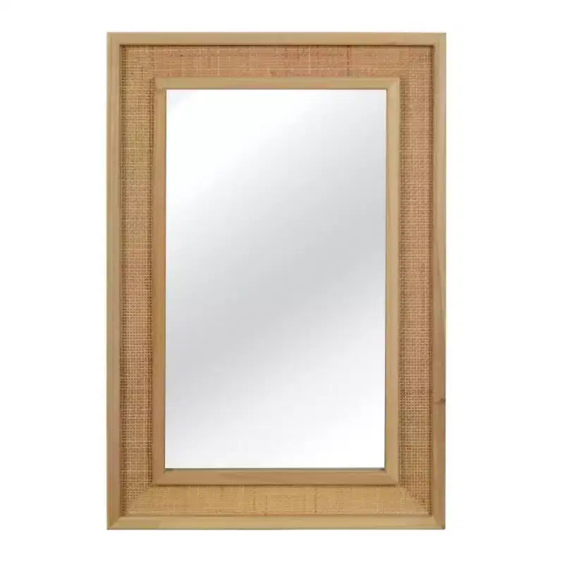 24 x 36 Rectangular Rattan Decorative Wall Mirror with Wood Frame, Mirror for Bathroom, Entryway, or Home Dcor