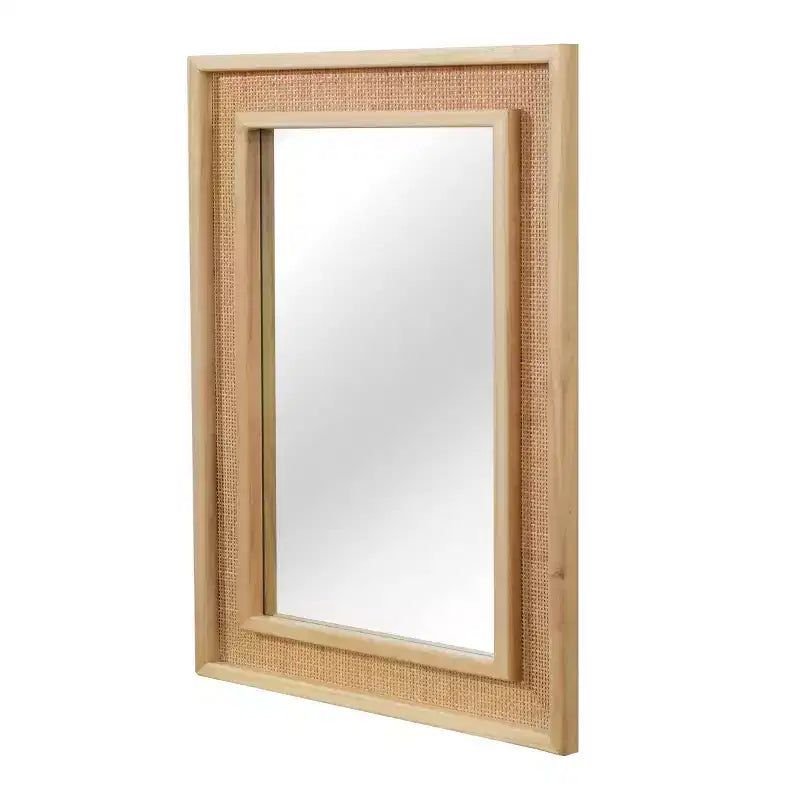 24 x 36 Rectangular Rattan Decorative Wall Mirror with Wood Frame, Mirror for Bathroom, Entryway, or Home Dcor