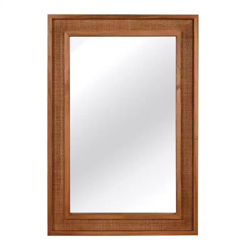24 x 36 Rectangular Rattan Decorative Wall Mirror with Wood Frame, Mirror for Bathroom, Entryway, or Home Dcor