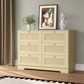 Modern Boho Rattan 6-Drawer Dresser, Wicker Chest of Drawers with Wood Legs, Freestanding Organizer for Home Bedroom Living Room