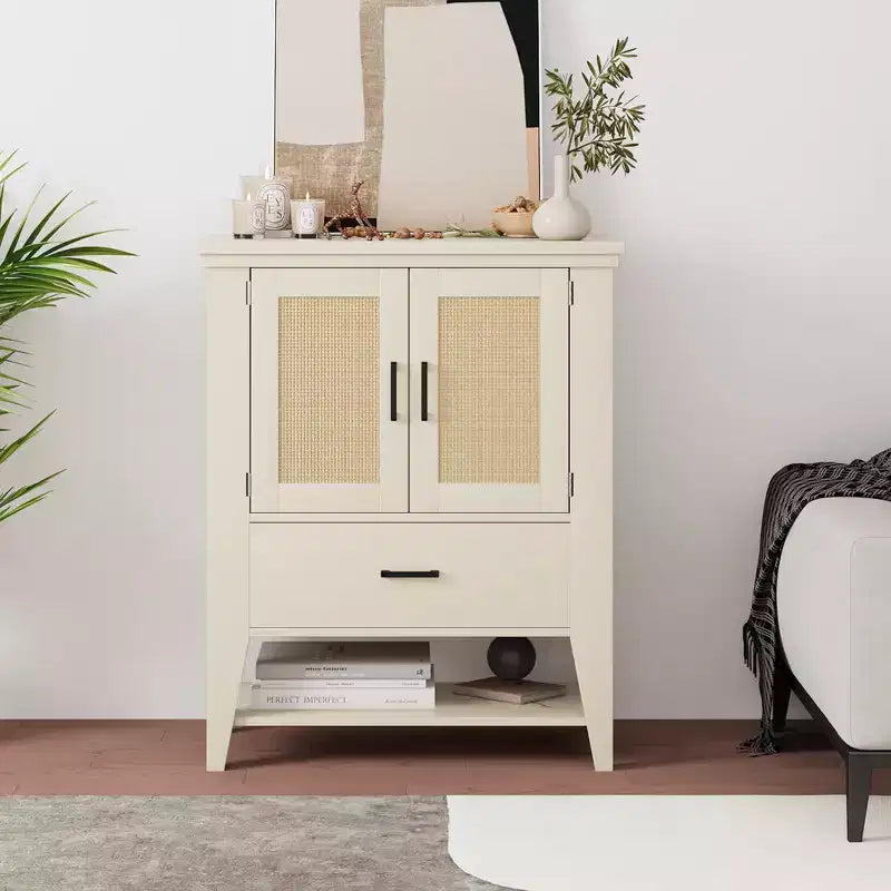 Storage Cabinet with Drawer, White Coffee Bar Cabinet, Kitchen Cupboard Table for Entryway, Living Room