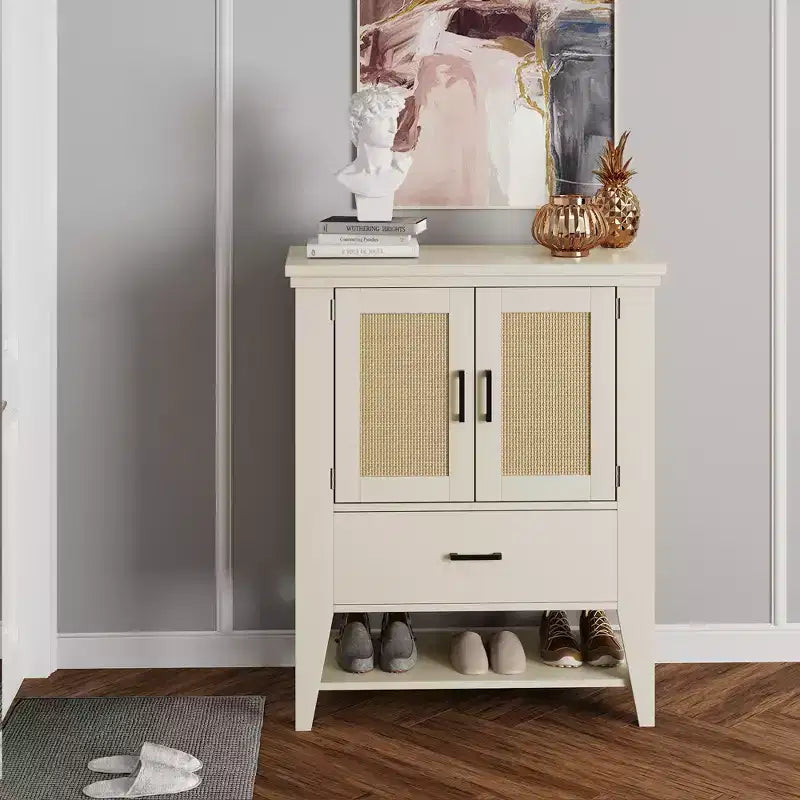Storage Cabinet with Drawer, White Coffee Bar Cabinet, Kitchen Cupboard Table for Entryway, Living Room