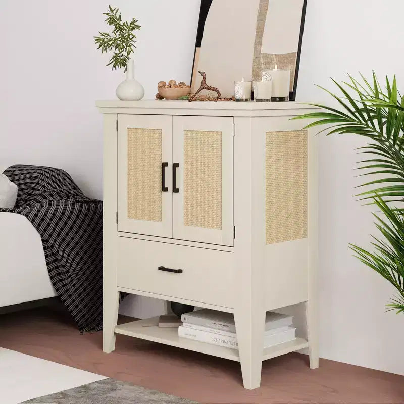 Storage Cabinet with Drawer, White Coffee Bar Cabinet, Kitchen Cupboard Table for Entryway, Living Room