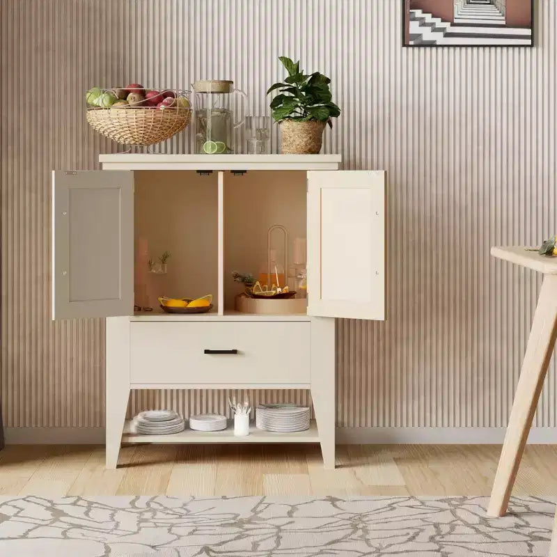 Storage Cabinet with Drawer, White Coffee Bar Cabinet, Kitchen Cupboard Table for Entryway, Living Room