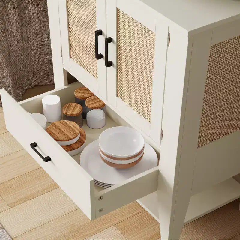 Storage Cabinet with Drawer, White Coffee Bar Cabinet, Kitchen Cupboard Table for Entryway, Living Room
