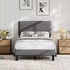 Upholstered Platform Bed Frame with Headboard, Wooden Slat Support, Easy Assembly, No Box Spring Needed