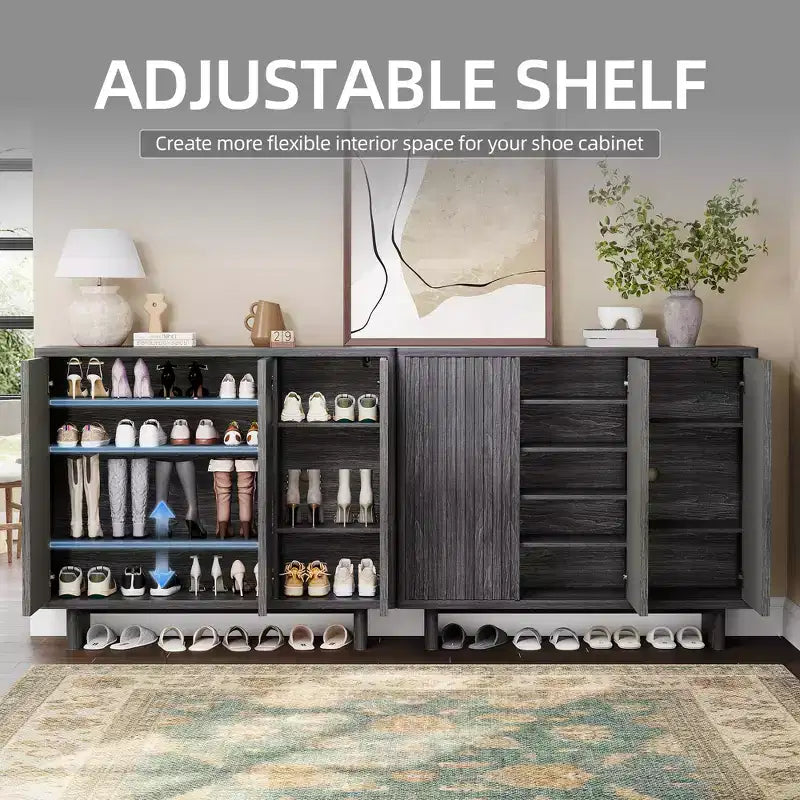 5-Tier Rustic Entryway Cabinet with Fluted Door, 46-Inch Hallway Storage Bench Organizer for Entryway, Living Room, or Foyer