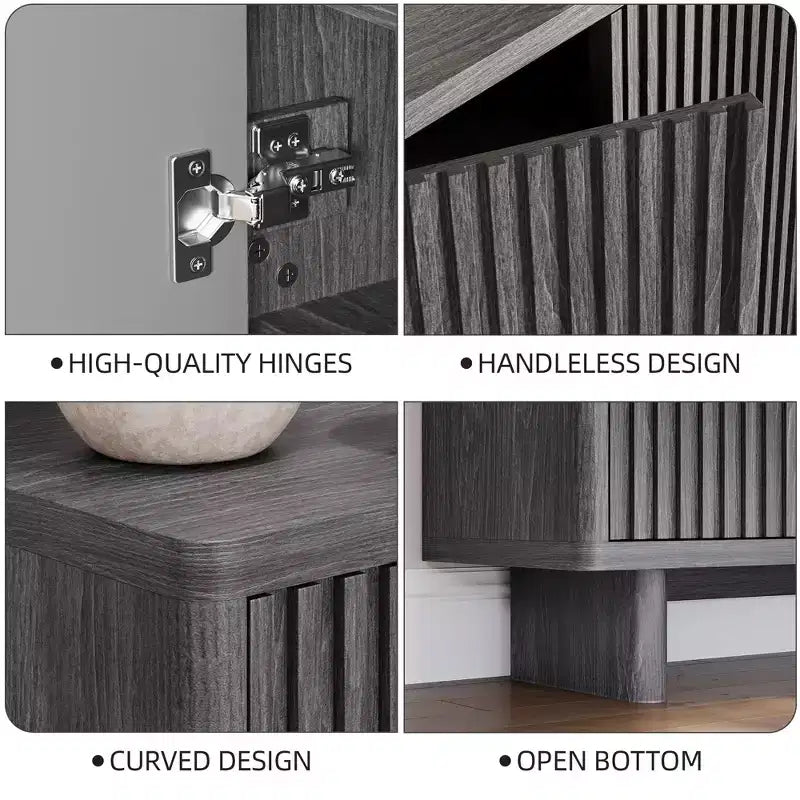 5-Tier Rustic Entryway Cabinet with Fluted Door, 46-Inch Hallway Storage Bench Organizer for Entryway, Living Room, or Foyer