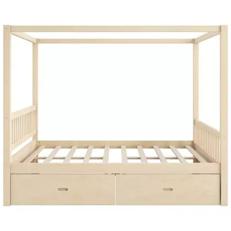 Modern Wood Canopy Platform Bed with 2 Storage Drawers