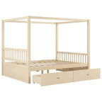 Letto a piattaforma moderno con struttura in legno e baldacchino, con 2 cassetti portaoggetti