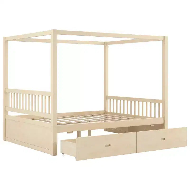 Modern Wood Canopy Platform Bed with 2 Storage Drawers