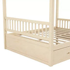 Letto a piattaforma moderno con struttura in legno e baldacchino, con 2 cassetti portaoggetti