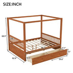 Letto a piattaforma moderno con struttura in legno e baldacchino, con 2 cassetti portaoggetti