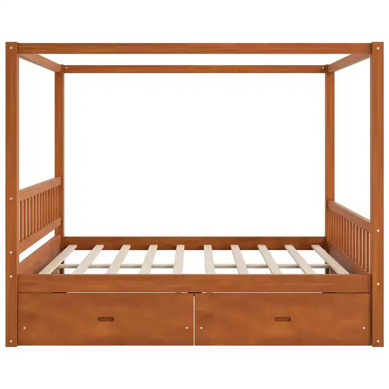 Modern Wood Canopy Platform Bed with 2 Storage Drawers
