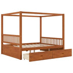 Letto a piattaforma moderno con struttura in legno e baldacchino, con 2 cassetti portaoggetti