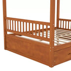 Letto a piattaforma moderno con struttura in legno e baldacchino, con 2 cassetti portaoggetti