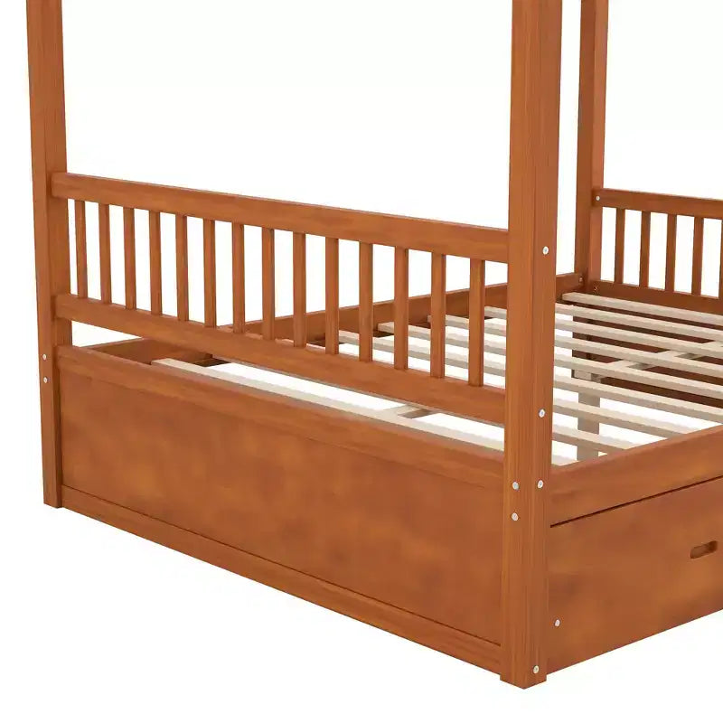 Modern Wood Canopy Platform Bed with 2 Storage Drawers