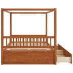 Letto a piattaforma moderno con struttura in legno e baldacchino, con 2 cassetti portaoggetti