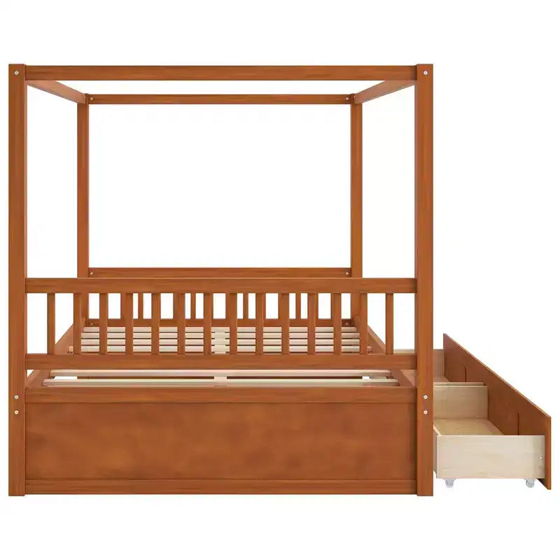 Modern Wood Canopy Platform Bed with 2 Storage Drawers