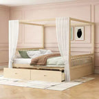 Modern Wood Canopy Platform Bed with 2 Storage Drawers