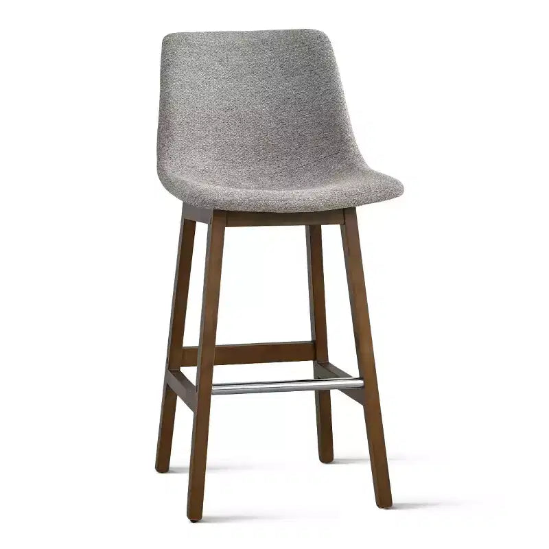 Set of 2 Mid-Century Modern Bar Stools with Backs, 28 Upholstered High Chairs with Wood Legs