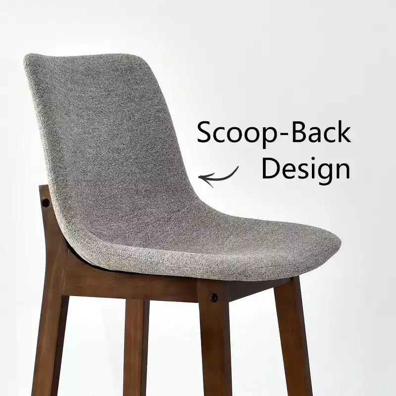 Set of 2 Mid-Century Modern Bar Stools with Backs, 28 Upholstered High Chairs with Wood Legs