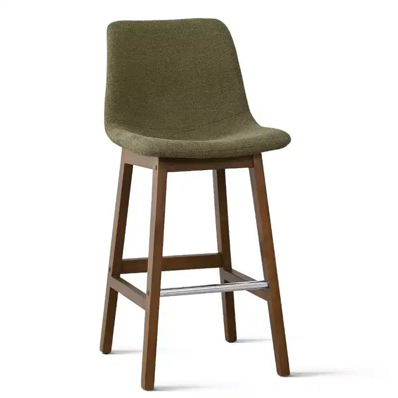 Set of 2 Mid-Century Modern Bar Stools with Backs, 28 Upholstered High Chairs with Wood Legs