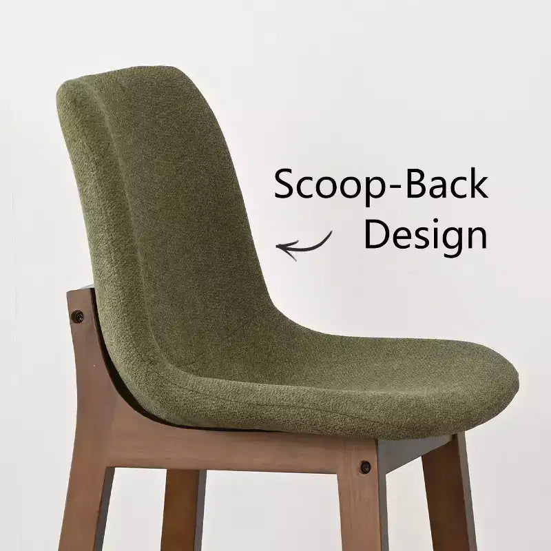 Set of 2 Mid-Century Modern Bar Stools with Backs, 28 Upholstered High Chairs with Wood Legs