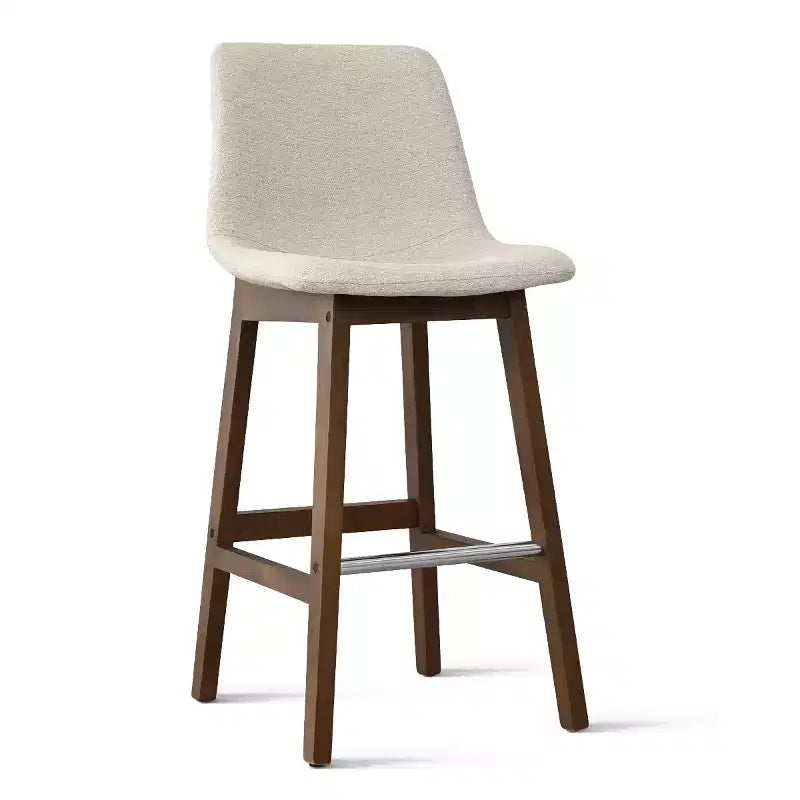 Set of 2 Mid-Century Modern Bar Stools with Backs, 28 Upholstered High Chairs with Wood Legs