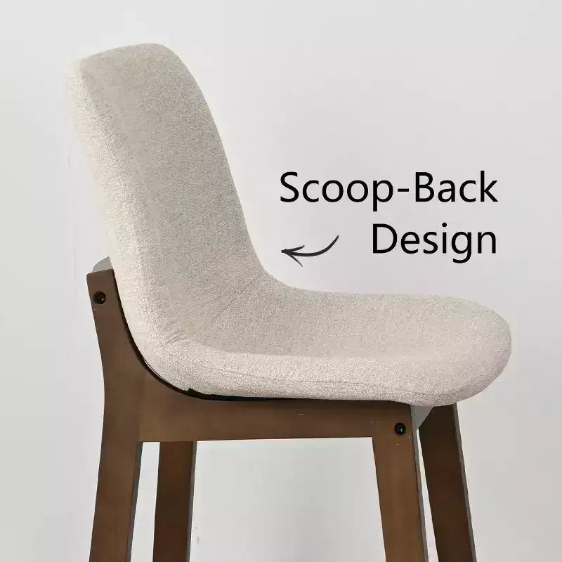 Set of 2 Mid-Century Modern Bar Stools with Backs, 28 Upholstered High Chairs with Wood Legs