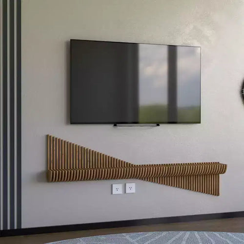 152.4 cm Floating Shelf TV Unit Modern Geometric Wooden Wall Piece Decor Natural Color 3D Wavy Living Room Shelf