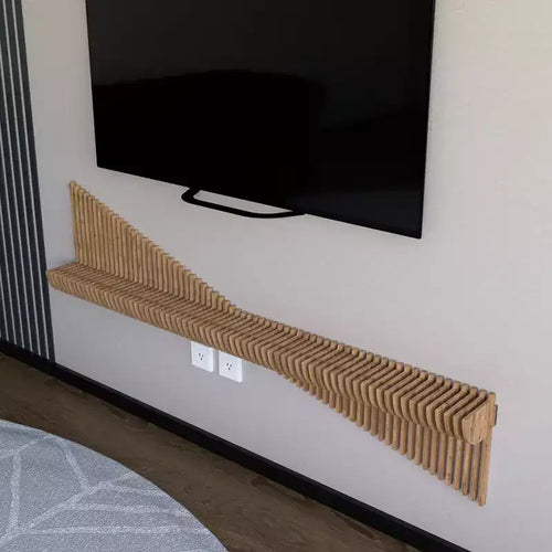 Mobile TV da parete a mensola flottante da 152,4 cm, moderno, geometrico, in legno, decorazione murale, colore naturale, mensola 3D ondulata per soggiorno