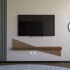 Mobile TV da parete a mensola flottante da 152,4 cm, moderno, geometrico, in legno, decorazione murale, colore naturale, mensola 3D ondulata per soggiorno