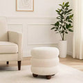 Decorative Ribbed Textured Ottoman with Ball Feet - Modern Home Decor Accent Vanity Chair, Bedroom, and Living Room Furniture - 18, Ivory