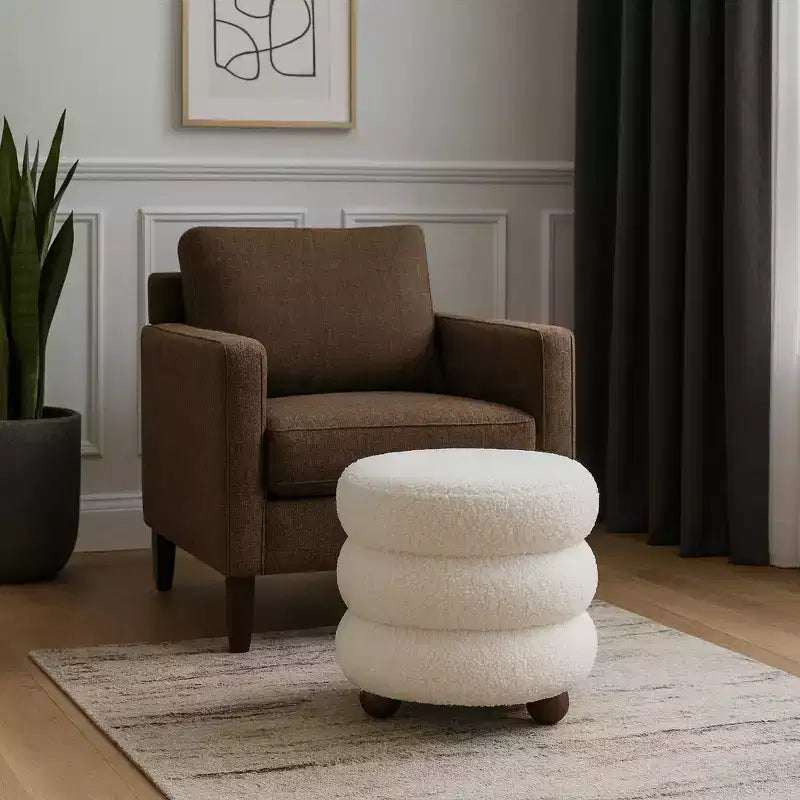 Ottoman with Ball Feet - Modern Home Decor Vanity Chair, Bedroom, and Living Room Furniture - 18, Ivory