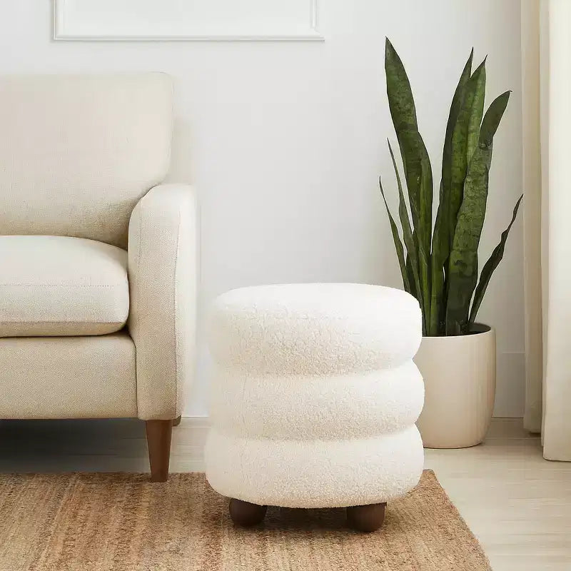 Ottoman with Ball Feet - Modern Home Decor Vanity Chair, Bedroom, and Living Room Furniture - 18, Ivory