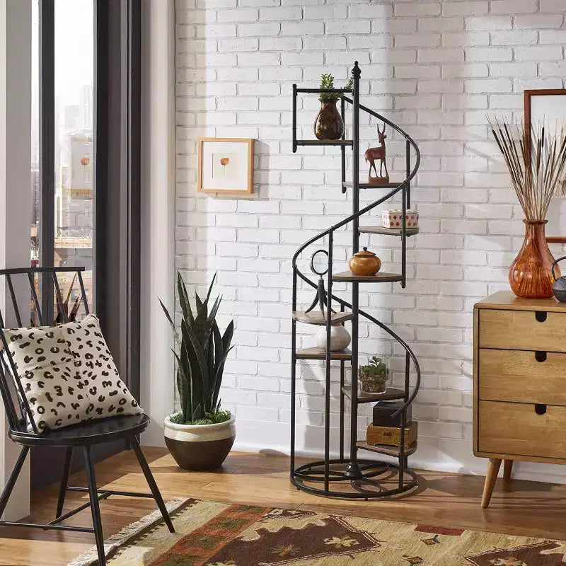 Black Finish Metal Spiral Staircase Display Shelf - Black