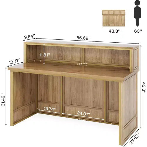 Bancone Reception da 144,8 cm con piano, Bancone Cassa Anteriore per Ufficio, Negozi, Hall, Saloni di Bellezza