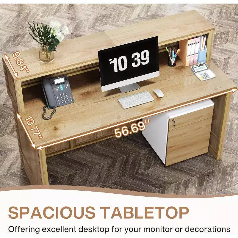 57-Inch Reception Desk with Counter, Front Receptionist Checkout Counter for Office, Retail, Lobby, Beauty Salon