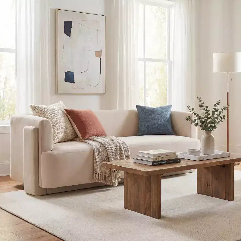 77.56 Modern 3-Seat Wood Upholstered Sofa