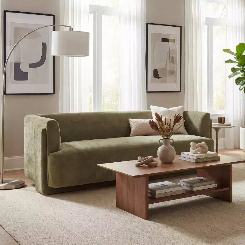77.56 Modern 3-Seat Wood Upholstered Sofa