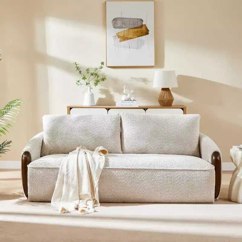 75-Inch Curved Upholstered Sofa with Wood Frame