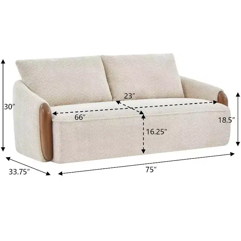 75-Inch Curved Upholstered Sofa with Wood Frame