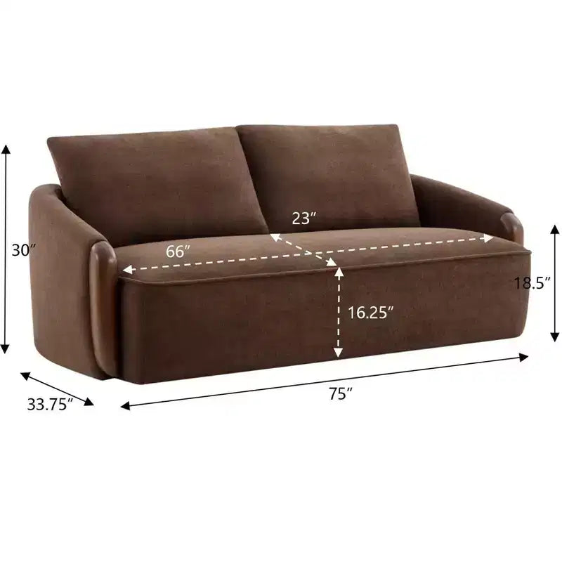 75-Inch Curved Upholstered Sofa with Wood Frame