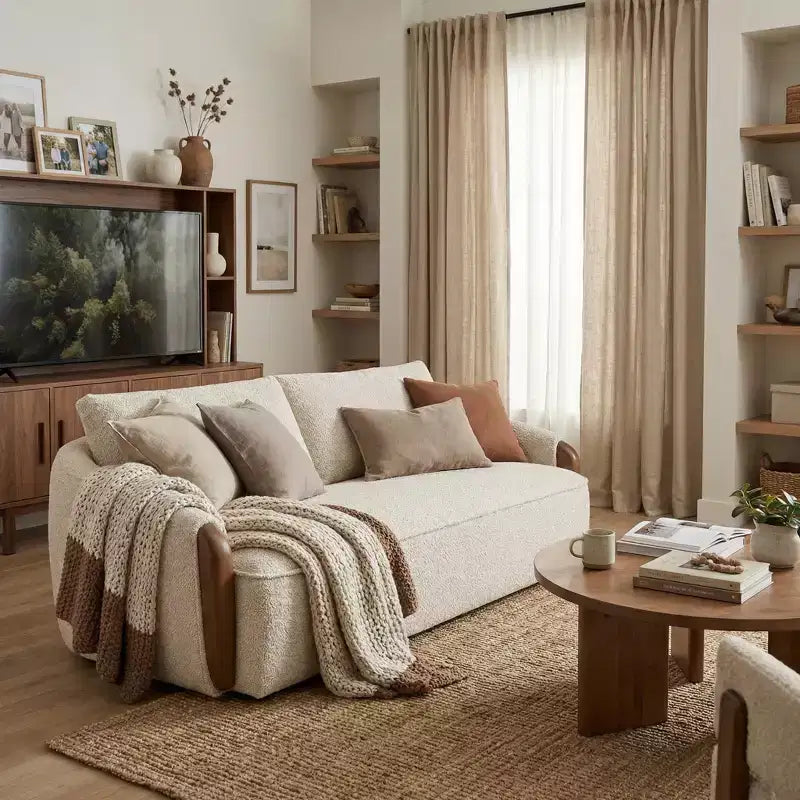 75-Inch Curved Upholstered Sofa with Wood Frame