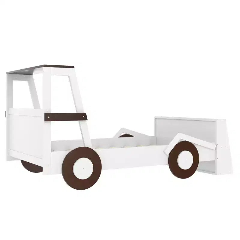 Twin Size Car Bed with Storage Shelves, Wood Platform Bed with Car-shape for Kids